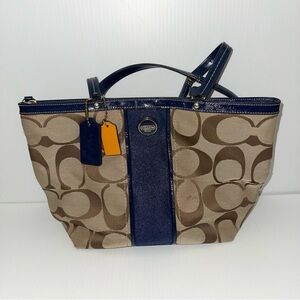Coach Brown and Navy Signature Tote
